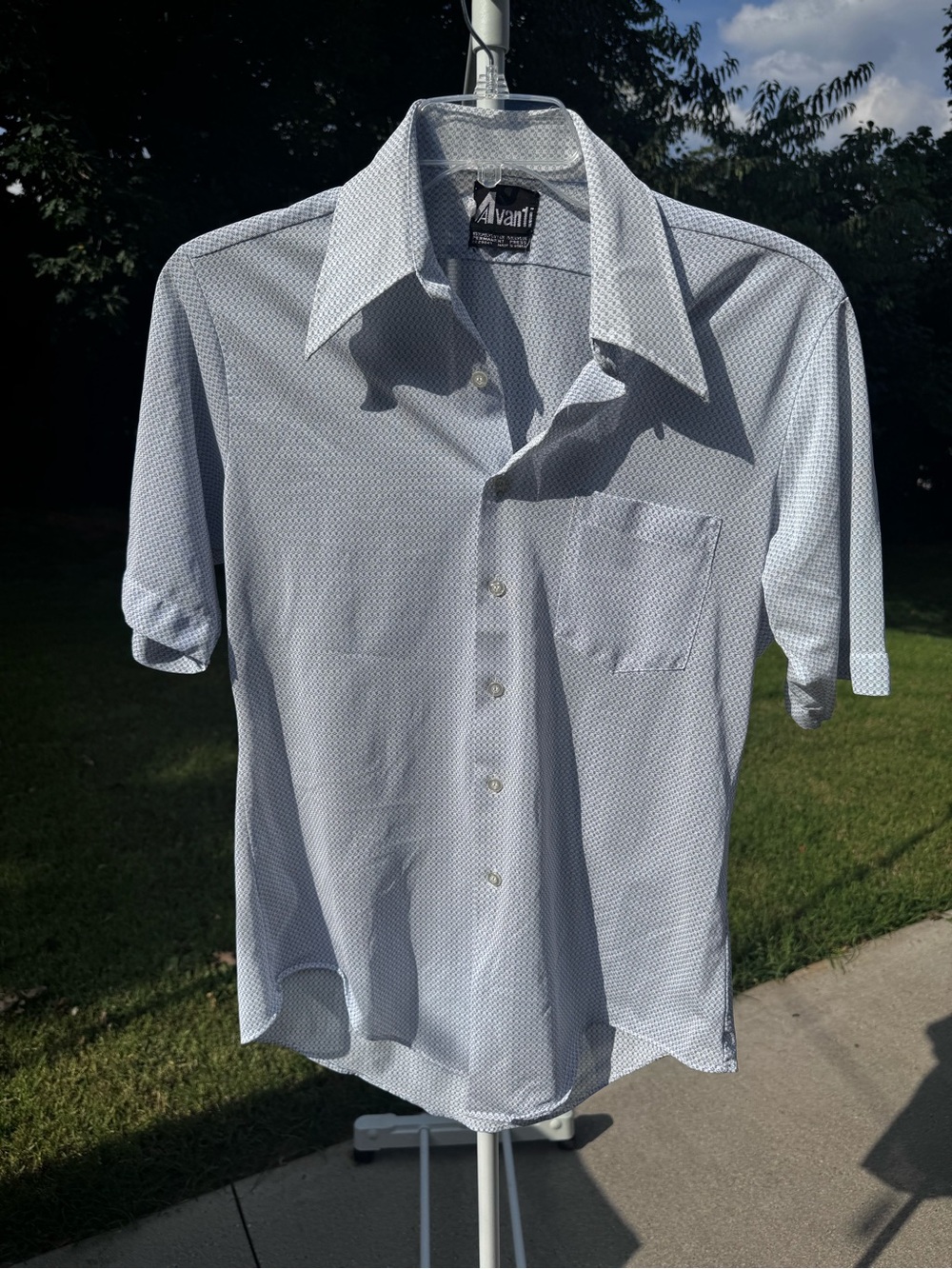 Collector itemAvanti vintage 1970s Light Blue Micro Dot Short-Sleeve Dress Shirt